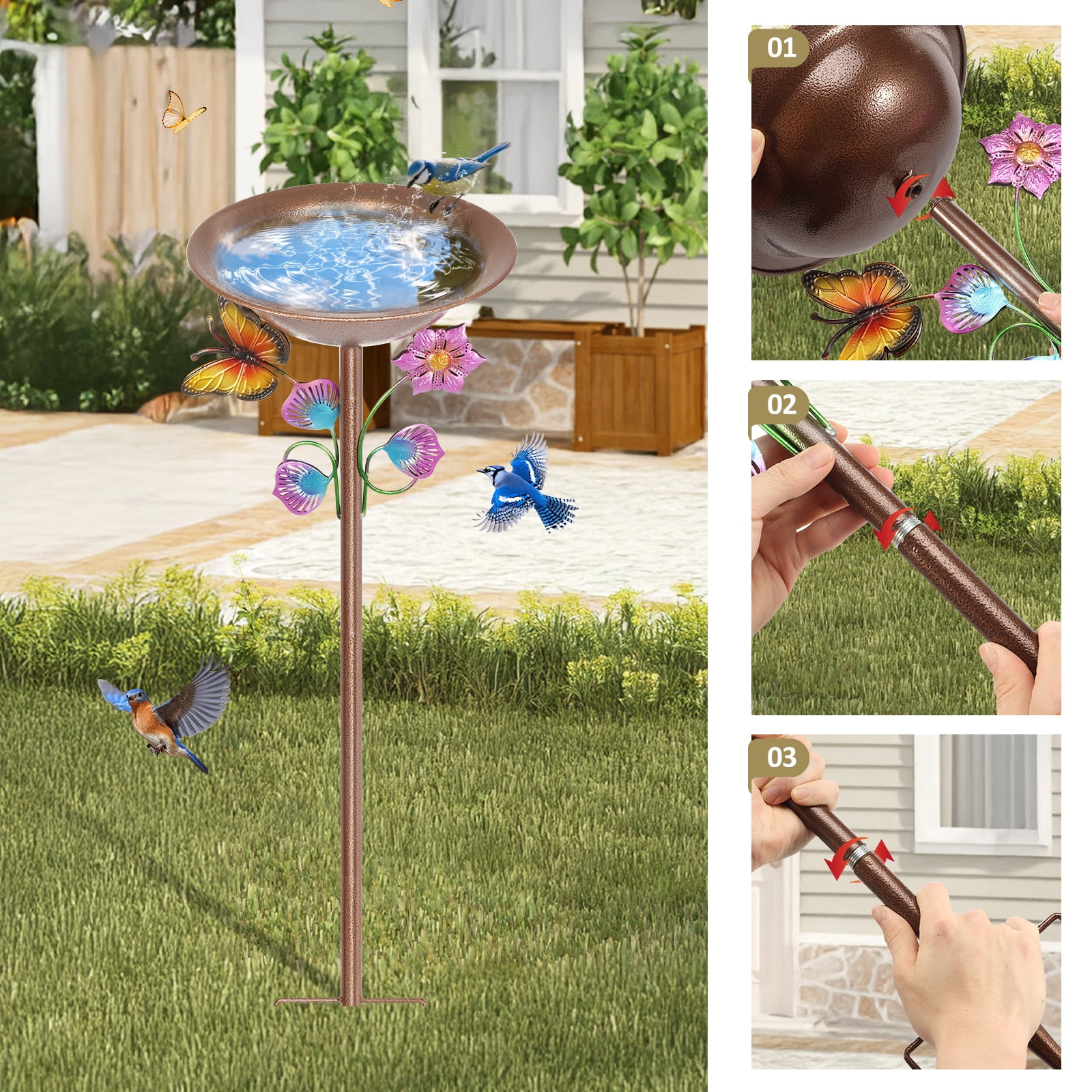 29In Metal Bird Bath for Outside, Vintage Freestanding Birdbaths & Birdfeeder, Bird Baths Feeder Bowl for Outdoors Garden Patio Yard Lawn Decor for Outdoor Garden Patio Yard Lawn (Multi-color)