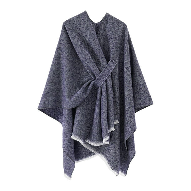 Poncho grande con abertura delantera para mujer - Chal de punto, material de poliéster - Talla única
