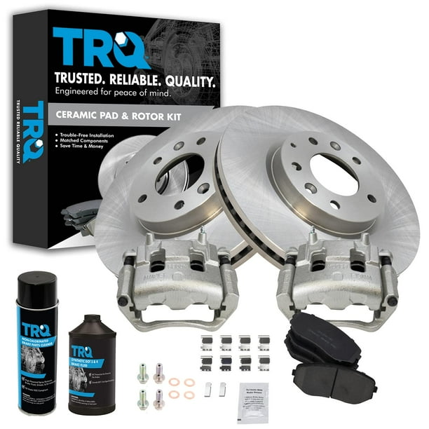 Front Ceramic Brake Pad, Rotor & Caliper Kit w/ Chemicals for Mazda