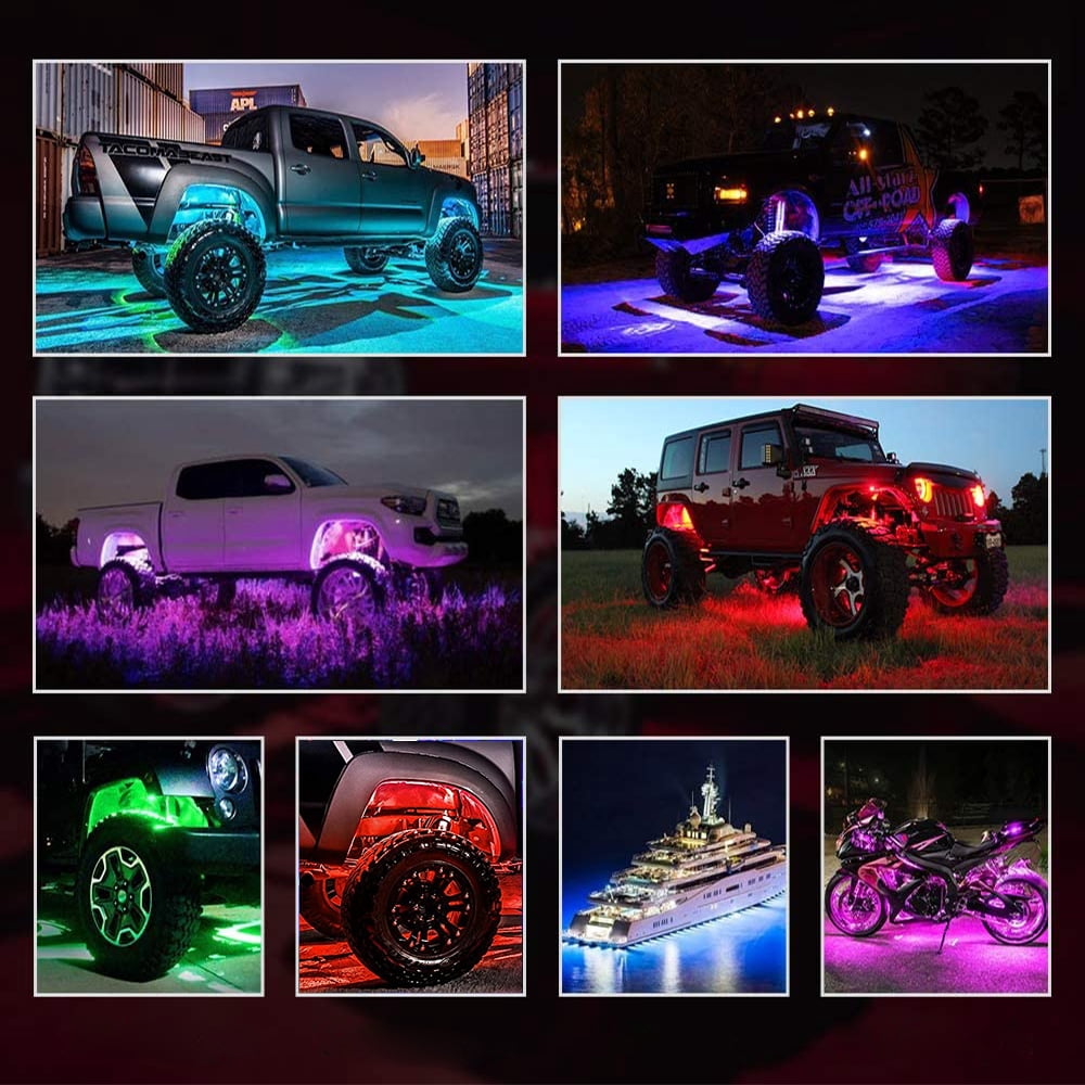 AUXITO 8x RGB LED Rock Exterior Decorative Lights fits Universal Under Car Multicolor, 8 Pieces