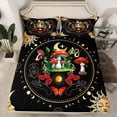 thumbnail image 2 of Feelyou Cartoon Mushroom Flower Queen Sheet Sets, Black Gold Moon Sun Flat Sheet, Vintage Rustic Bohemian Queen Fitted Sheet, Ultra Soft Bedroom Decor, 4pcs, 2 of 7
