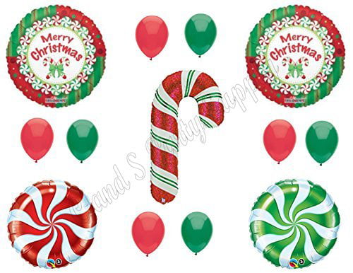SamuRita 3 Pack Christmas Candy Cane Aluminum Film Foil Balloons Big Holiday Balloons for Xmas Home Party Decoration
