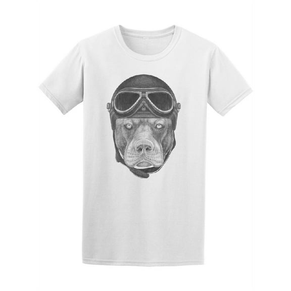 Vintage Aviator Pitbull Sketch T-Shirt Men -Image by Shutterstock, Male Small