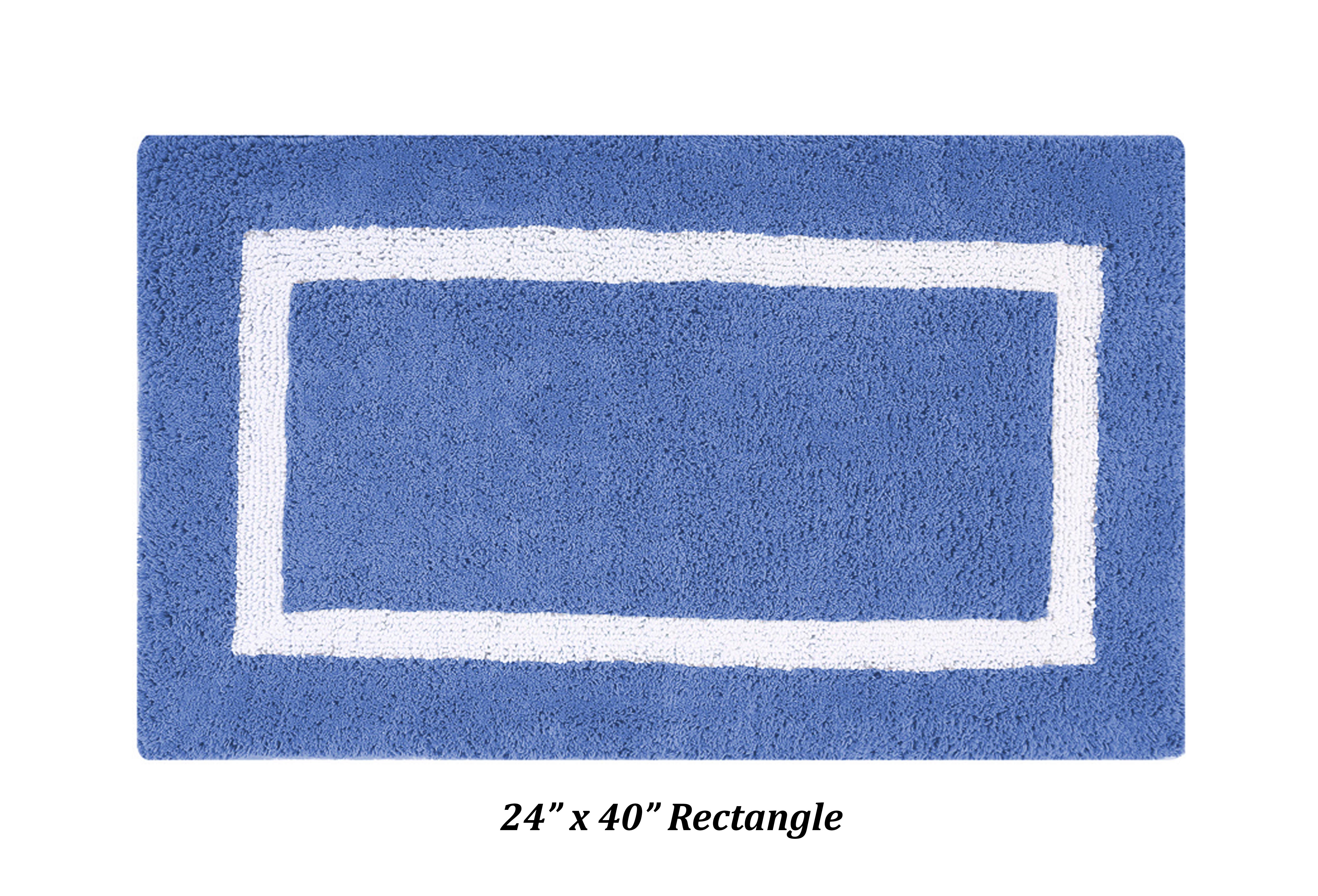 Better Trends 4 Piece Bathroom Rugs Set 100% Cotton Soft Bath Mat Water Absorbent, Reversible, Machine Washable, Bathroom Decor Toilet Base Contour Mat, Hotel Multi Collection - Dark Blue/White