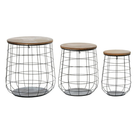 

DecMode 18 20 23 H Brown Metal Storage Basket with Wood Lids 3-Pieces