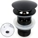 thumbnail image 1 of Fregadero negro, desagüe emergente cromado de gran superficie, autodrenante con desbordamiento, lavabo con tapón de resorte de cobre para baño, lavabo, 1 of 5