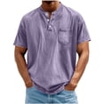 thumbnail image 2 of Jerdar Men's Henley Shirt 100% Cotton Acid Wash Tee Short Sleeve Solid Retro Vintage Style Washed Henley Casual T-Shirt, 2 of 6