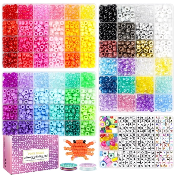 Kit para hacer pulseras Friendship Sistenia, 2400 unidades, cuentas de poni