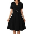 thumbnail image 2 of INSPIRE CHIC Women's Elegant V Neck Short Sleeve Pleated Business Work A-Line Dresses XS Black, 2 of 6