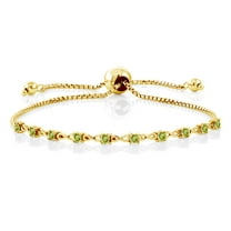 Gem Stone King 0.70 Ct Round Green Peridot 18K Yellow Gold Plated Silver Bracelet for Women