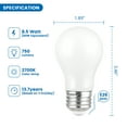 thumbnail image 5 of Great Value A15 LED 8.5W (60W Equivalent) Soft White Ceiling Fan E26 Medium Base Light Bulbs, Dimmable, 2 Pack, 5 of 9