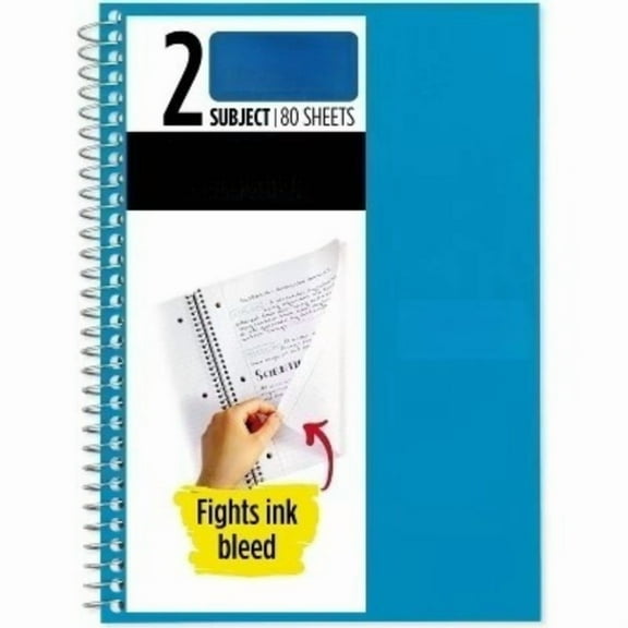 Five Star 80pg 2 Subject College Ruled Notebook 9.5"x6": Spiral, Wire-Bound, Acid-Free, Perforated, Water-Resistant, Pocket