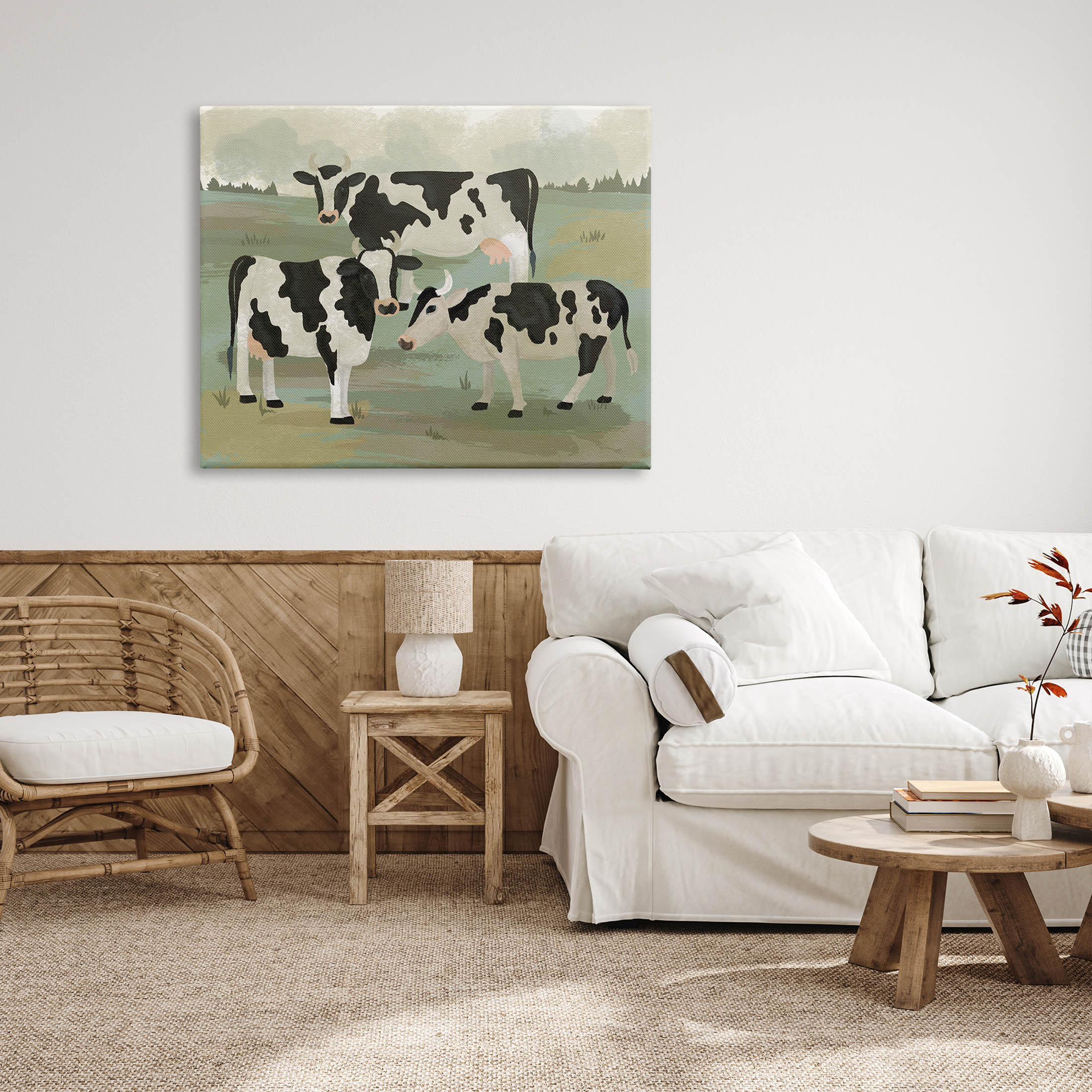 Rural Cows Grazing Trio Animals & Insects Graphic Art Gallery Wrapped Canvas Print Wall Art