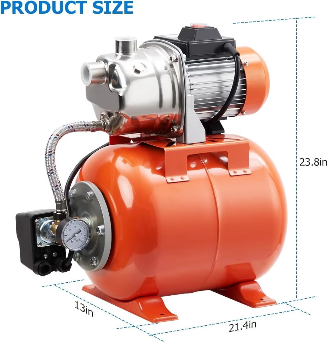 1.6HP Shallow Well Pump with Pressure Tank, 115V Irrigation Pump, Stainless Steel Automatic Water Booster Jet Pump for Home, Garden