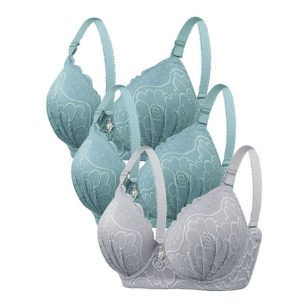 Mrasaso Clearance Items! Nursing Bras Women Dacron Bra Women s Solid Color Steel Ring BraOversized Gathering Design for Everyday Comfort(3pc Underwear) Gray|S