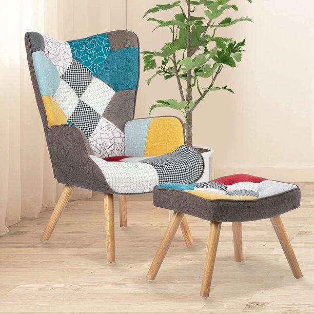 KGOPK Accent Chair with Ottoman, Colorful Chair and Ottoman Set, Wood