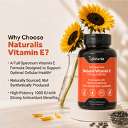 Naturalis Sunflower Vitamin E 670mg (1000 IU) | Essential Skin Vitamin & Immune Support | 120 Softgels