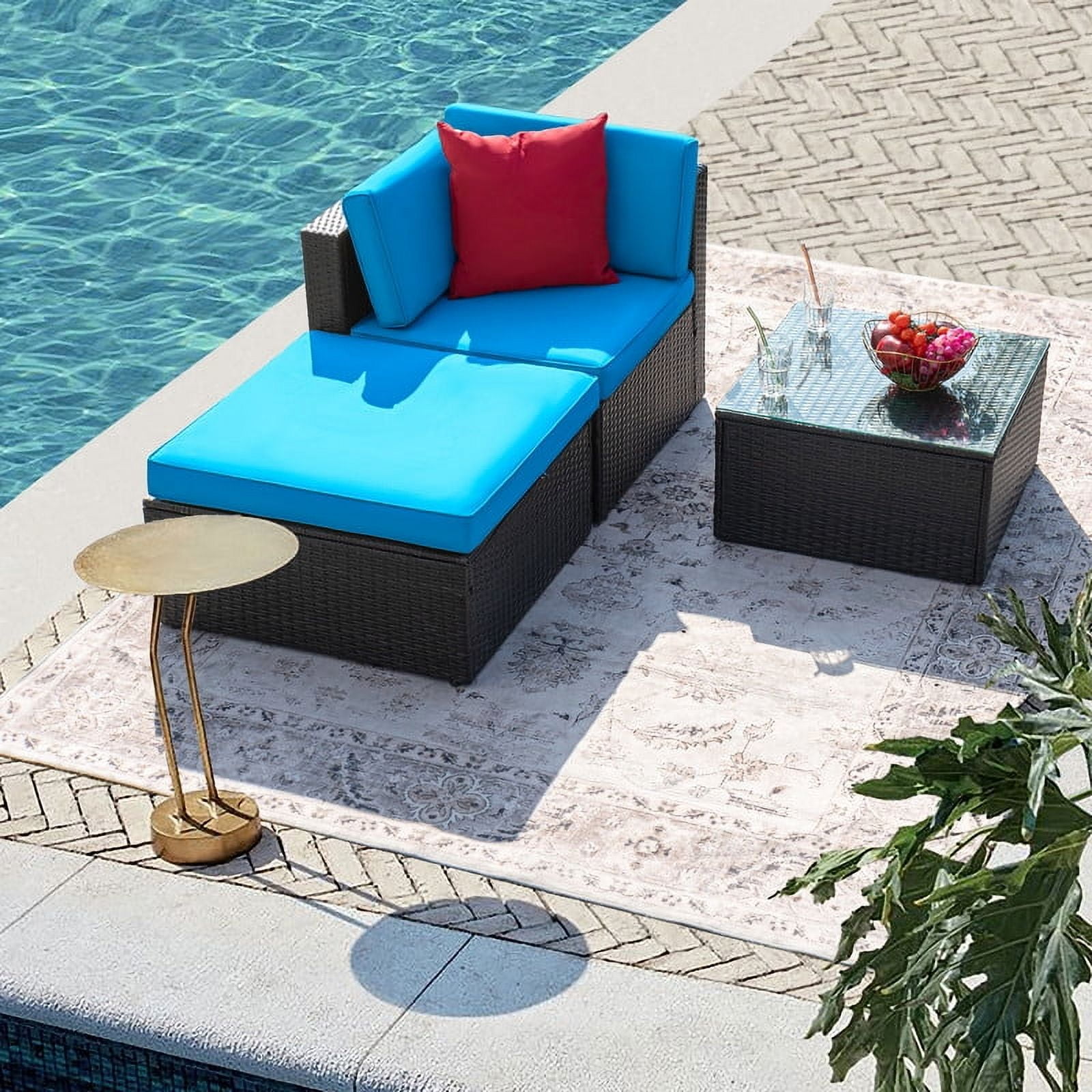 Devoko Outdoor Sectional Sofa PE Rattan Patio Furniture Sets with Cushions and Table,Blue