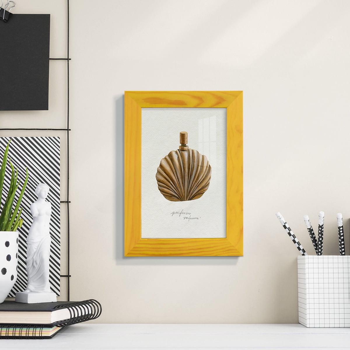 Gilded Toiletries II - Framed Print w/glass - Sunflower Yellow