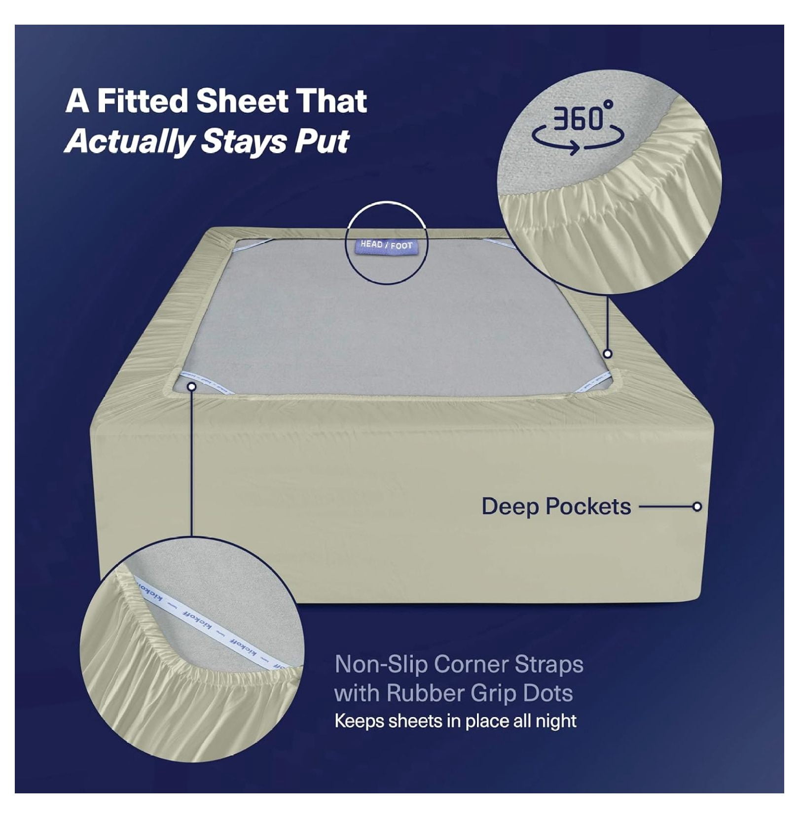 Kickoff Viscose Bamboo Fitted Sheet Queen Size, 100% Organic Cooling Sheets Fitted ONLY Viscose Bamboo Sheets Queen Size Bed Sheet for Hot , Extra Deep Pocket, 4 Corner Strap (Q, Soft Sage)