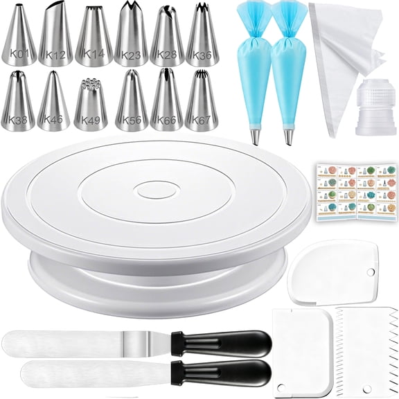 Cake Decorating Kit with Cake Stand Turntable, Icing Tips, Spatulas, Scrapers, Piping Bags (71 Piece)