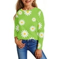 thumbnail image 2 of Inglocry Girls' ComfortSoft Round Neck Floral Graphic Tees Basic Long Sleeve Tee Fall Winter Tops For 5-14 Year Kids Green 11-12Y, 2 of 6