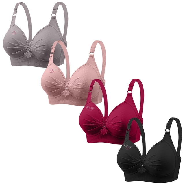 LOVZFMLL Bras for Women 4PC Woman's Printing Gathered Together Large Size Daily Bra Underwear No Rims Gray 5XL