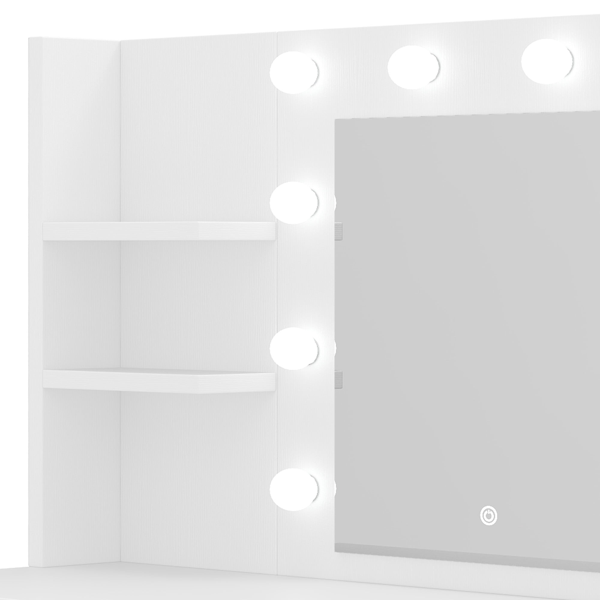 DEXTRUS 4 Drawers Vanity Table with Mirror, Power Outlet & 8 Shelves for Bedroom, White