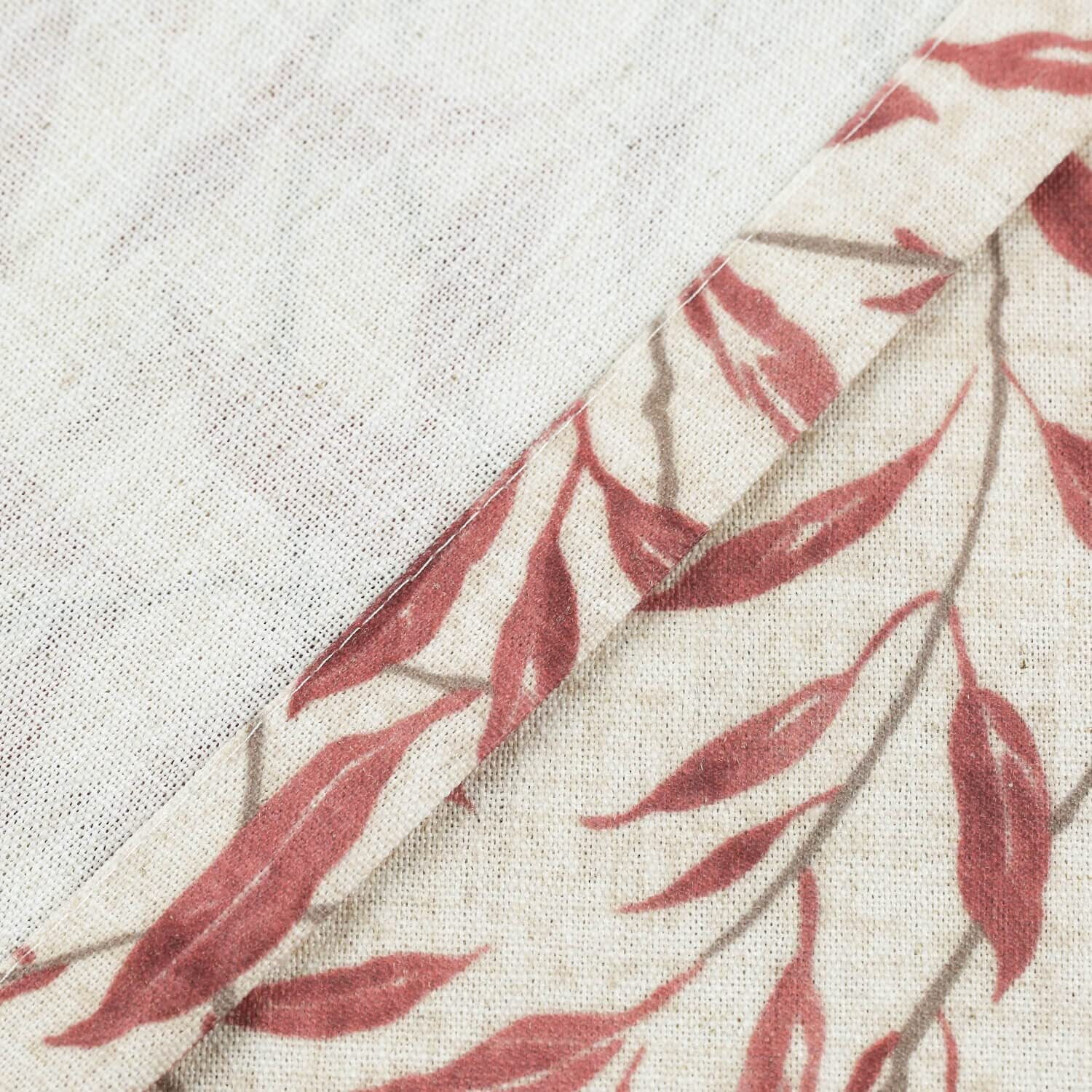 VOGOL Linen Textured Printed Window Drapes, Green Leaves Country Curtains for Bedroom Living Room, Grommets, W52"xL63", One Panel, Red