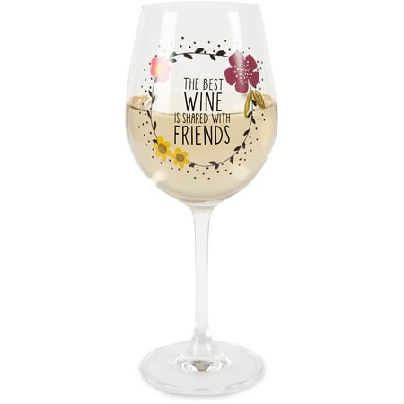 Pavilion - The Best Wine is Shared with Friends Floral 12 oz Wine