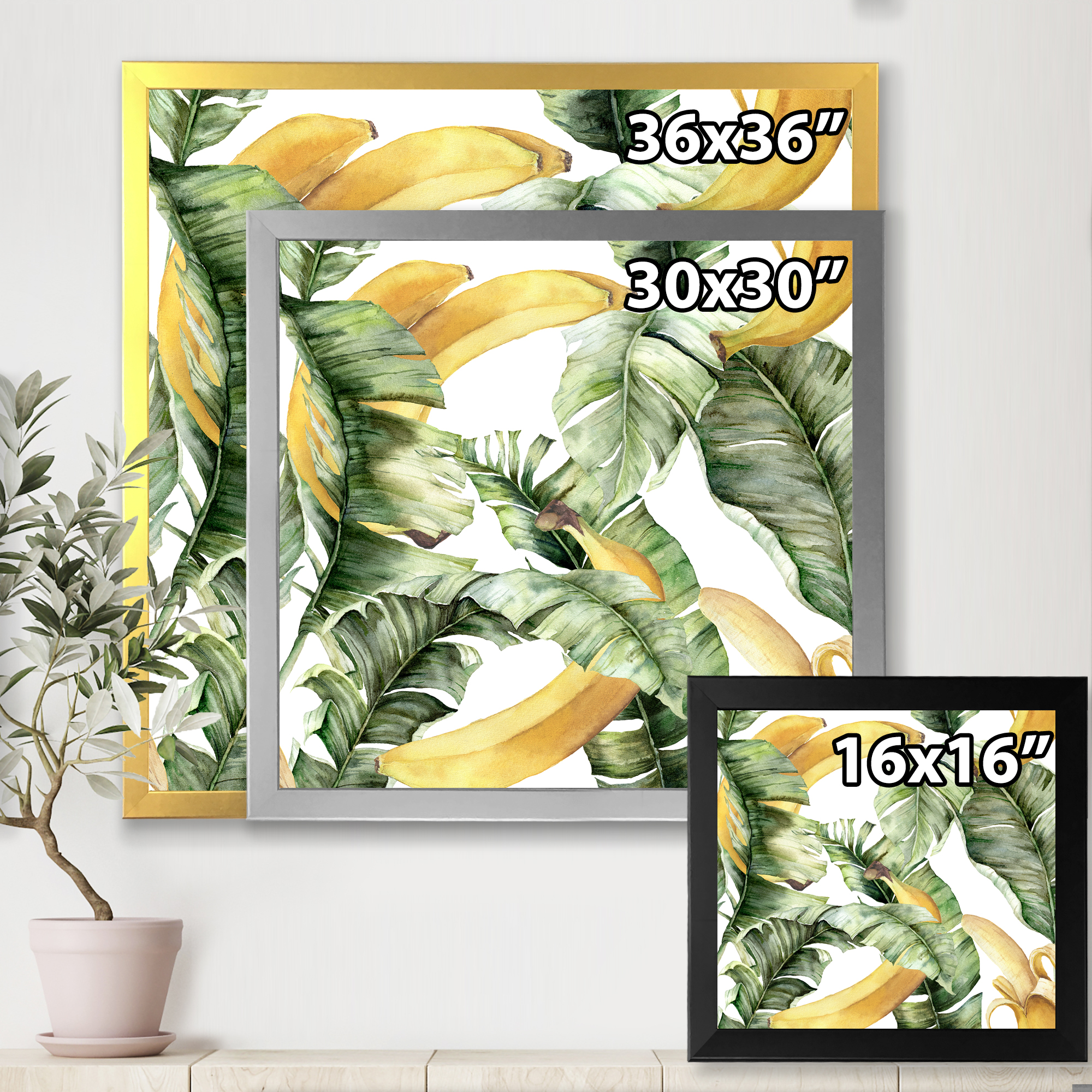 Designart 'Leaves With Ripe Bananas' Nautical & Coastal Framed Art Print