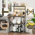 thumbnail image 4 of Bakers Rack with Power Outlet and LED Light, Small Coffee Bar Station with 4 Tier Shelves, Microwave Stand Table with 6 S Hooks, Kitchen Storage Rack for Spices, Pots, Black Oak, 4 of 8