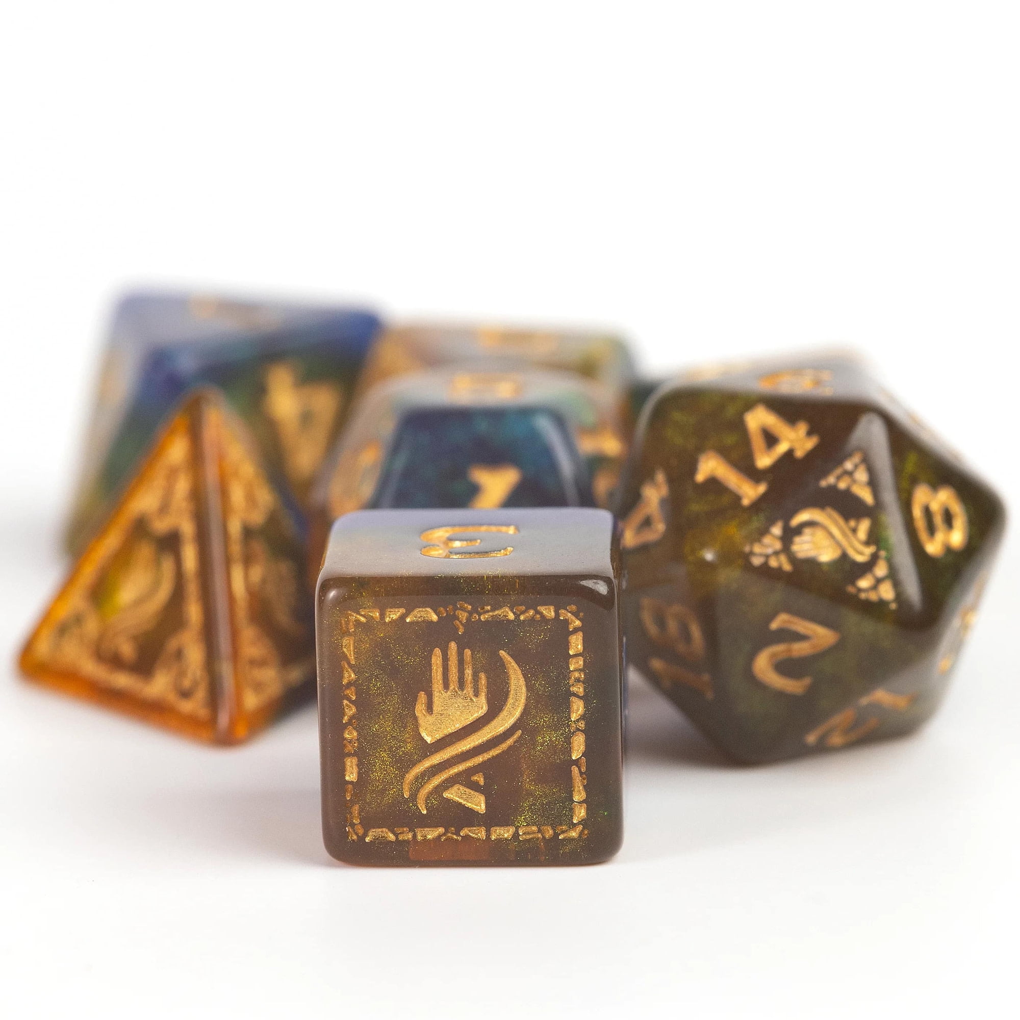 Dungeons & Dragons: D&D Adventure Dice: Monk - Blue & Gold - 12pc RPG Set, Class Symbols, Roleplaying Game Accessory, Sirius Dice, Officially Licensed