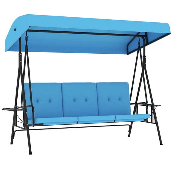 Outsunny 3-Seat Patio Swing Chair with Adjustable Canopy and Side Tray