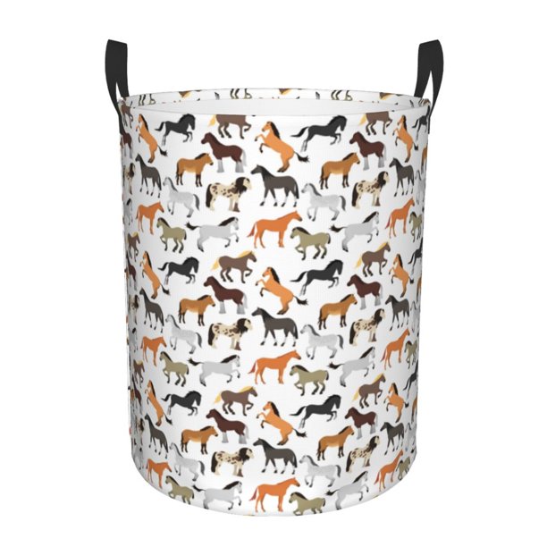 Fotbe Horse Cesto de Ropa con Asas, Cesto Impermeable de Gran Capacidad, Bolsa de Lavado para Dormitorio, Cesto de Ropa con Ruedas y Asas-Small
