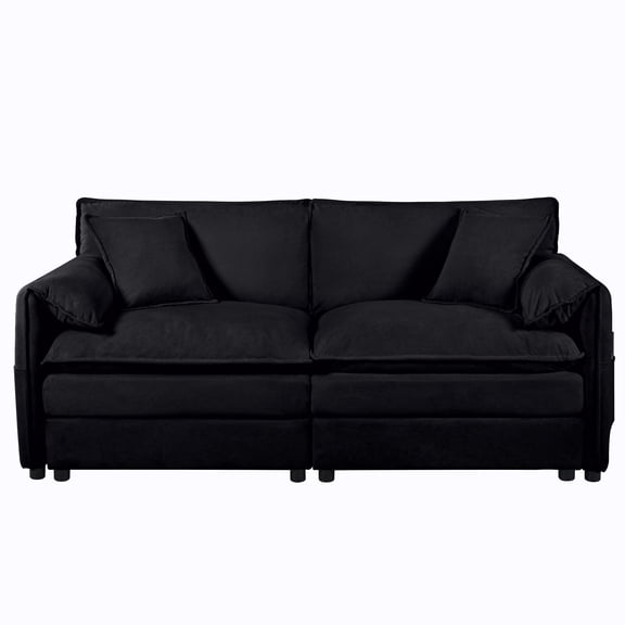 Oversized Chenille Loveseat, Modular Cloud Couch 2-Seater, Deep Seat Comfort Sofa for Living Room and Apartment, DIY Combination, Black Modern Loveseat