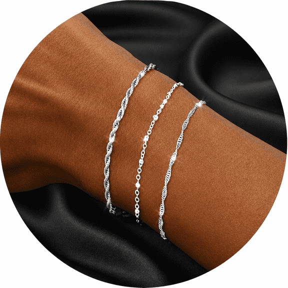 925 Sterling Silver Dainty Silver Bracelets for Women Trendy, Fashion Pack Gifts for Women