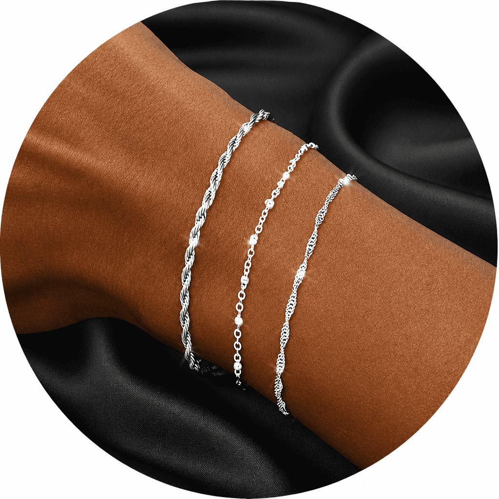 925 Sterling Silver Dainty Silver Bracelets for Women Trendy, Fashion Pack Gifts for Women