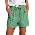 thumbnail image 5 of Women's Striped Shorts with Pocket Drawstring Shorts Elastic Waist Casual Linen Cotton Loose Fit Summer Shorts Daily & Vacation Wear Athletic Workout Shorts, 5 of 9
