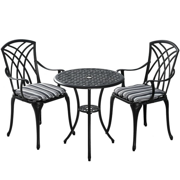 Kinger Home Ekta 24-Inch Patio Bistro Sets 3 Piece Cast Aluminum Black
