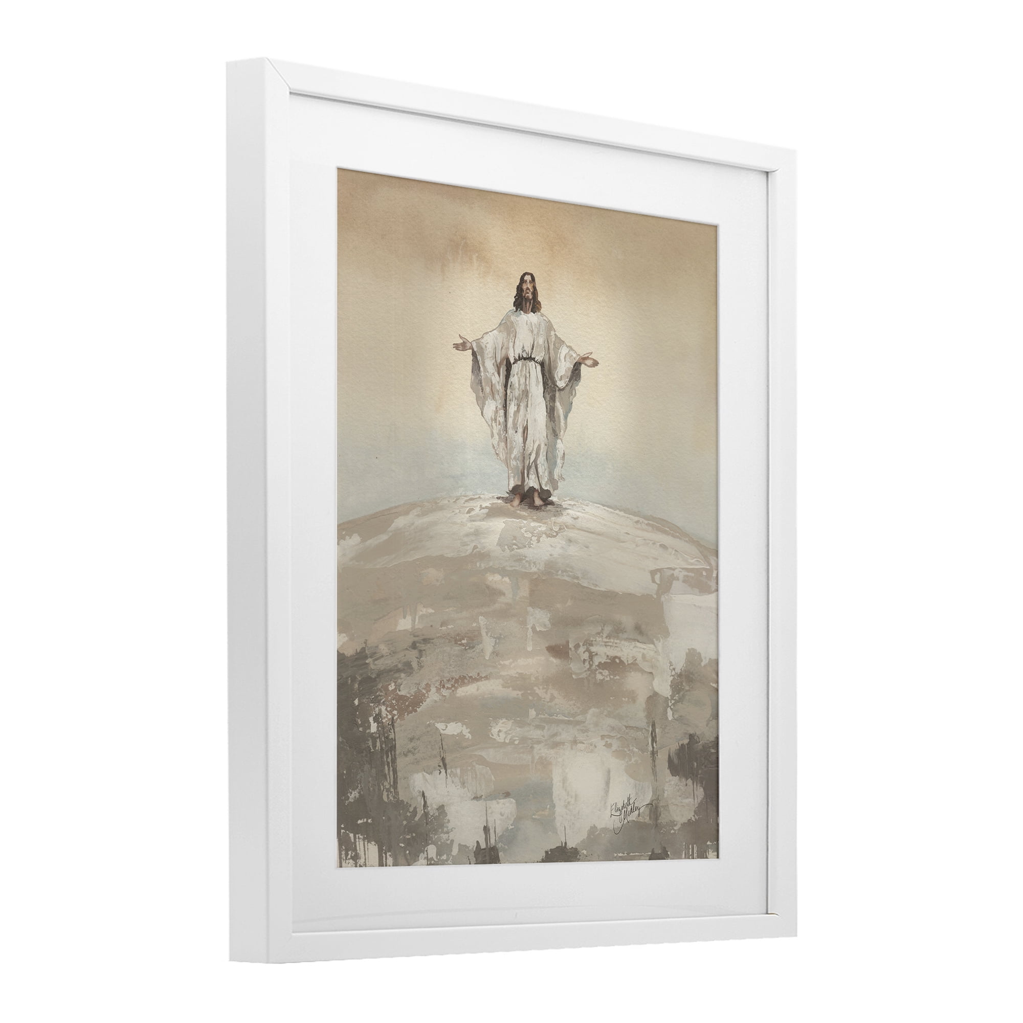 Stupell Industries Jesus on Hill White Framed Print Under Glass, design by Elizabeth Medley