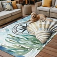 thumbnail image 2 of Fsddascl Coastal Ocean Outdoor Rug for Patio/Deck/Porch, Non-Slip Large Area Rug 5 x 8 Ft, Summer Nautical Compass Shell Seaweed Indoor Outdoor Rugs Washable Area Rugs, Reversible Camping Rug Carpet, 2 of 5