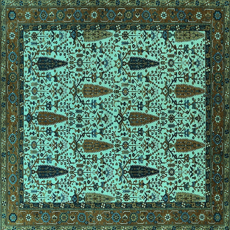 Ahgly Company Machine Washable Indoor Rectangle Oriental Turquoise Blue  Industrial Area Rugs, 2' x 4