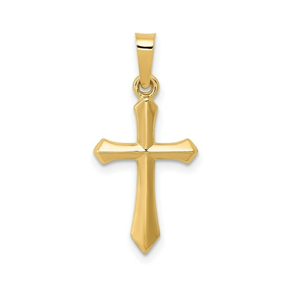14k Yellow Gold Cross Pendant for Men or Women, Beveled Edge Polished Christian Necklace Charm, Solid Catholic Religious Devotional Jewelry