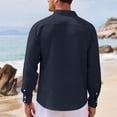 thumbnail image 5 of Havenx Men's Henley Shirts Roll-Up Long Sleeve Button Up Shirt Band Collar Textured T Shirt Summer Lightweight Loose Fit Casual Tees,Navy L, 5 of 5