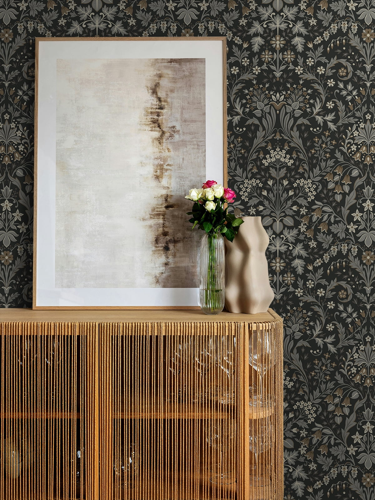 NextWall Charcoal & Pavestone Filigree Floral Peel and Stick Wallpaper - 20.5 in. W x 18 ft. L Roll