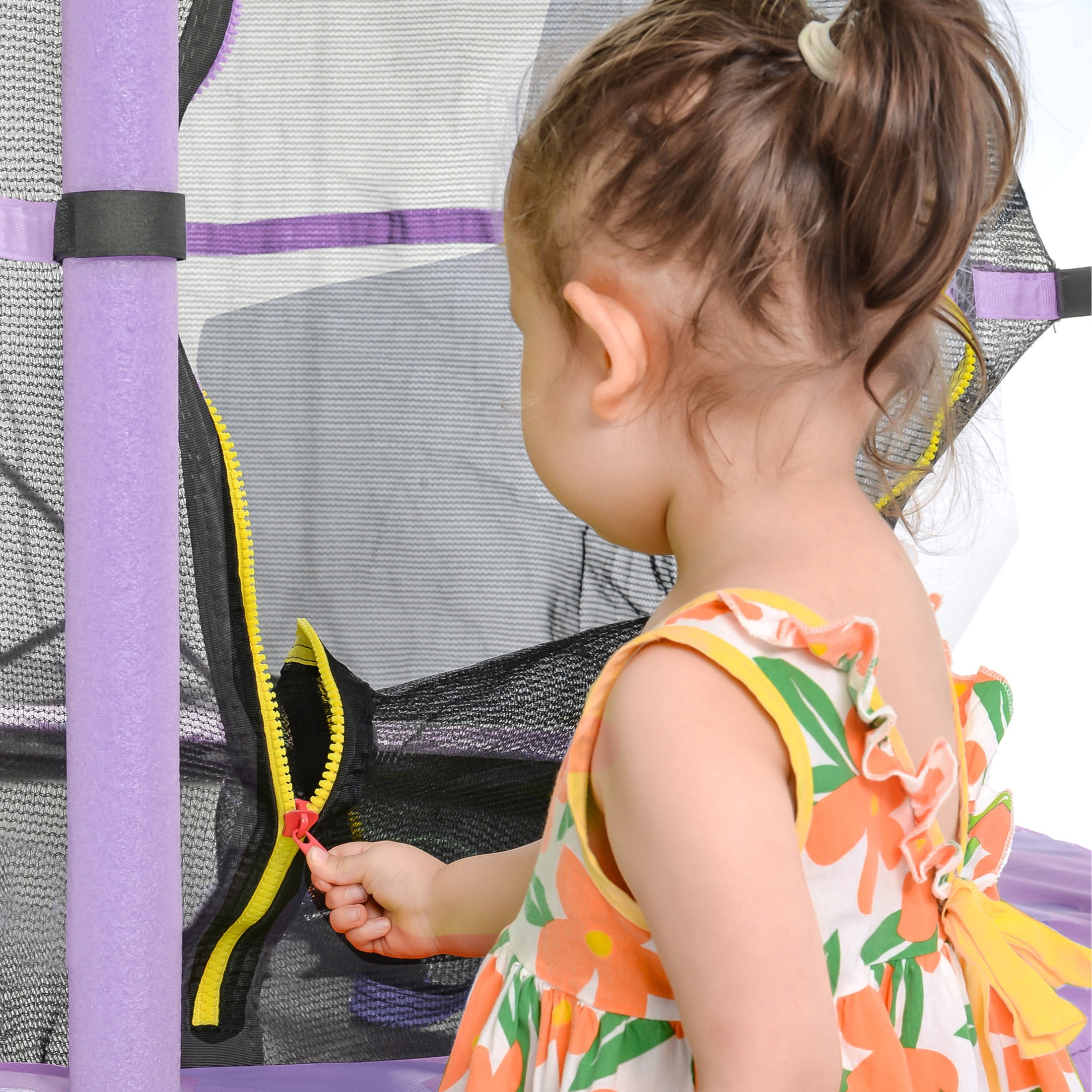 55-Inch Kids Trampoline with Safety Enclosure, Padded Frame & Star Pattern, Purple