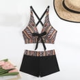 thumbnail image 6 of Lopeceal Women Plus Size Halter Bikini 2 Piece Color Block Striped Cross Push Up Swimsuit And Tummy Control Shorts Fashion Sexy, 6 of 6
