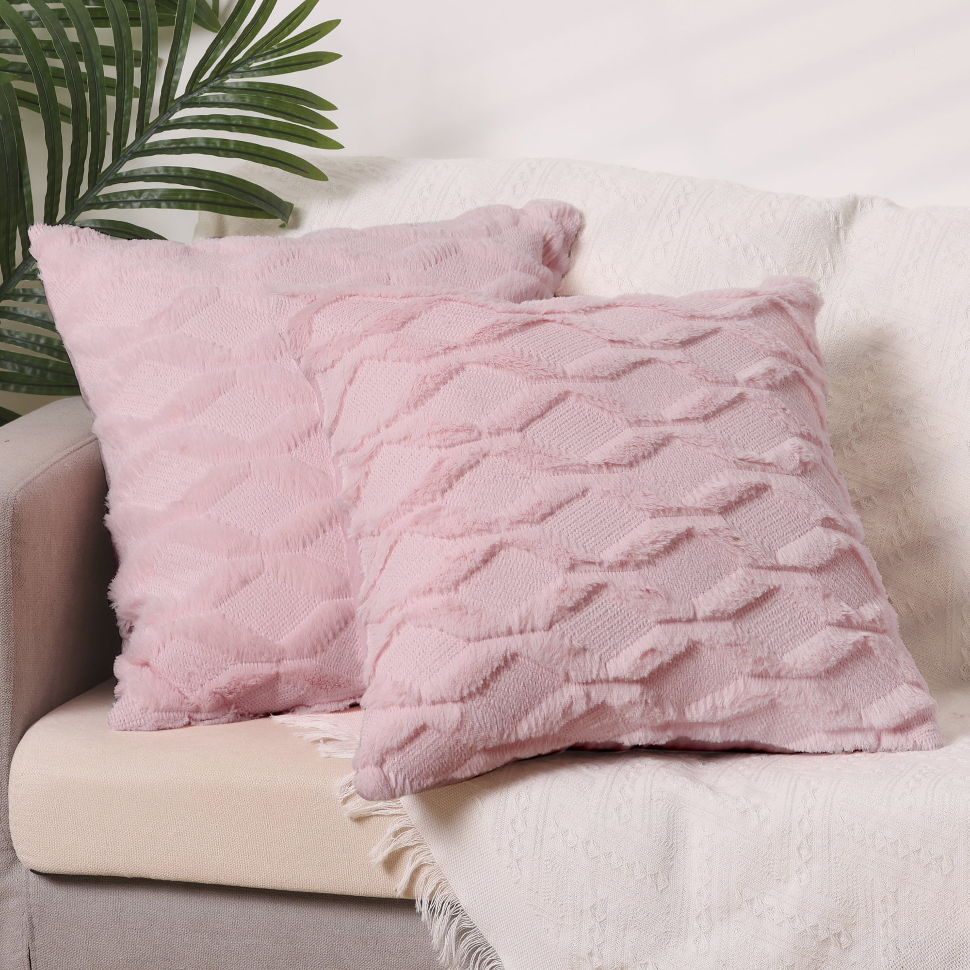 Unique Bargains Soft Plush Throw Pillow Covers Decorative Cushion Covers (2 Count) Pink-1 18" x 18"