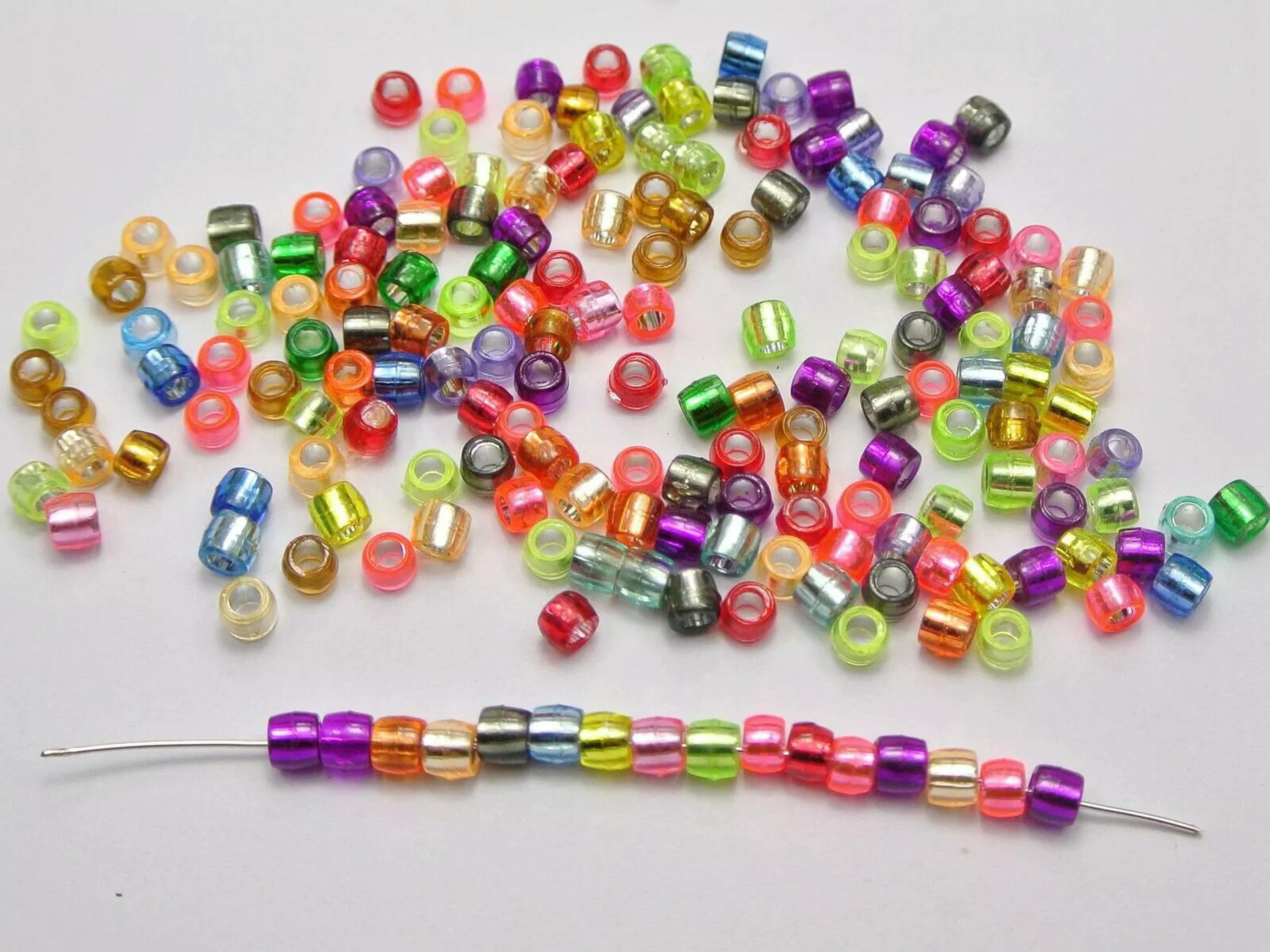 EOEMY 5000 Mixed Color Silver Foil Acrylic Barrel Mini Pony Bead 4X3mm Kids Craft Kand